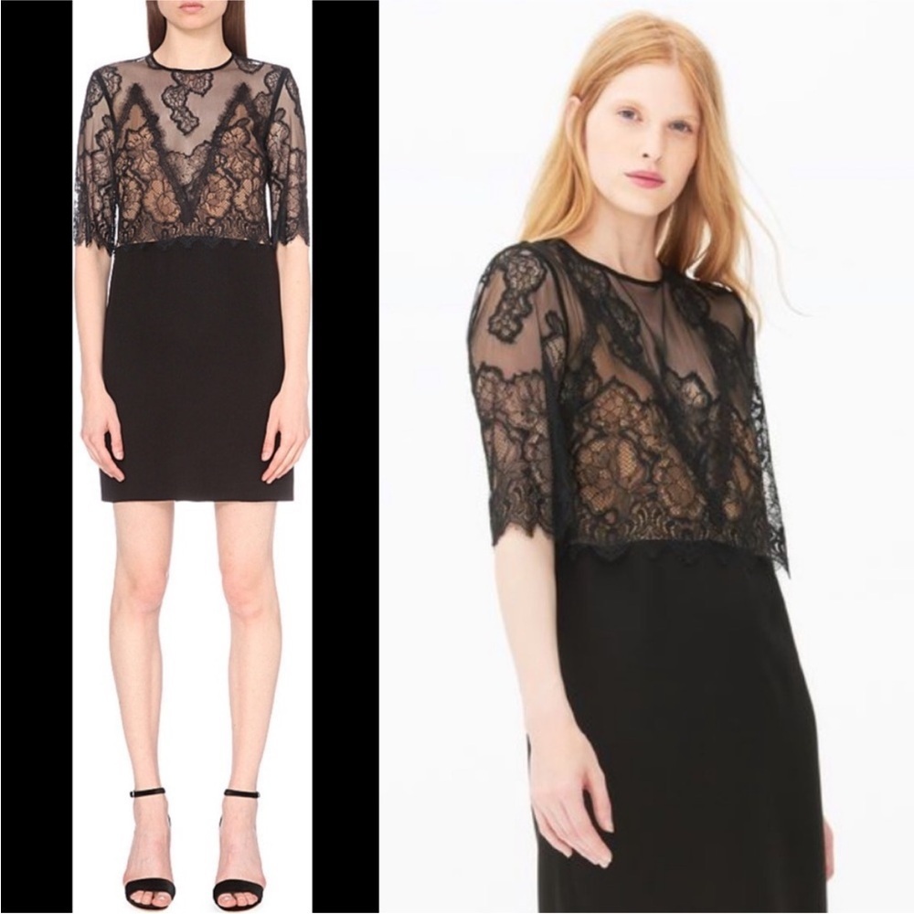 SANDRO BLACK LACE STRAIGHT CUT OPEN BACK DRESS SMALL EXCELLENT CONDITION - Picture 2 of 10